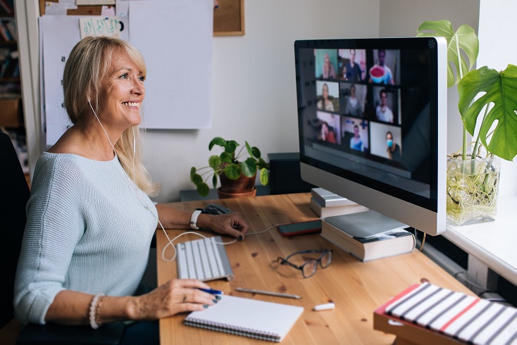 Lady at a computer on video call