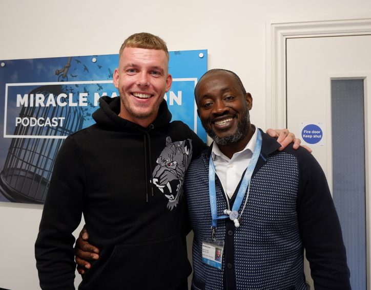 Former client Jack smiling with Markkus, Head of Treatment and Counselling