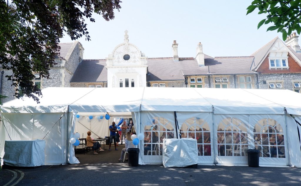 Marquee outside Broadway Lodge main entrance